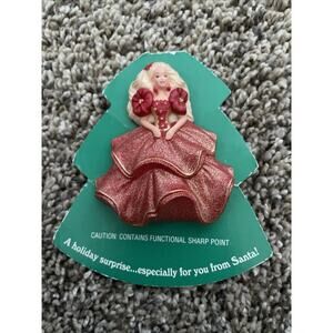 Vintage 1995 Hallmark Holiday Barbie Doll Red Dress Christmas Lapel Pin